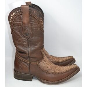 Python Cowboy Western Boots Handmade Leather Cuadra Brown Womens 7.5‎ Cowgirl